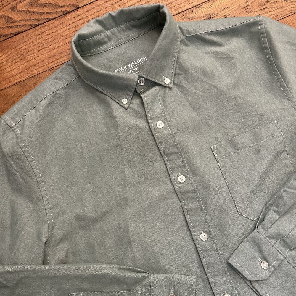 Mack Weldon Oxford Green Button Up Shirt Medium - Picture 2 of 6